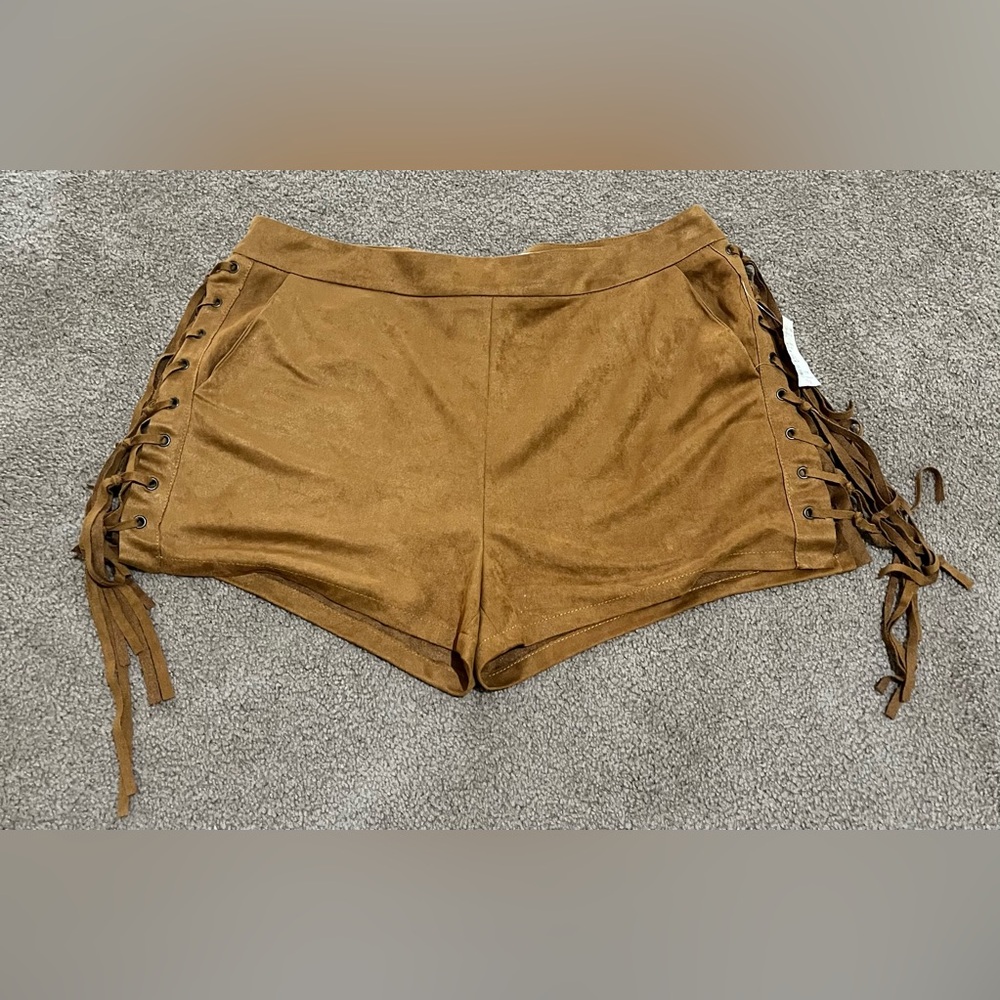 Love Riche Suede Lace-Up High Waist Shorts in Brown